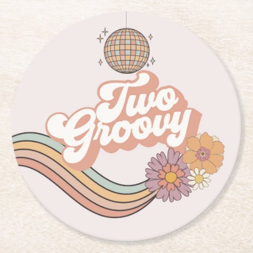 Two Groovy 2nd birthday party Round Paper Coaster