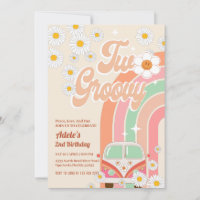 Two Groovy 2nd Birthday Pink Daisy Rainbow Van