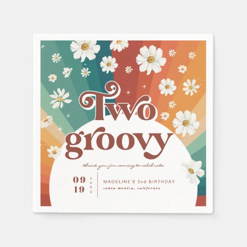 Two Groovy 2nd Birthday  Retro Daisy Rainbow Napkins