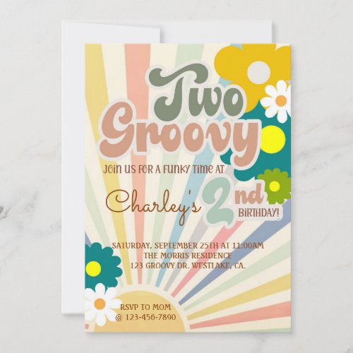 TWO GROOVY 2ND BIRTHDAY SUNSHINE Invitation