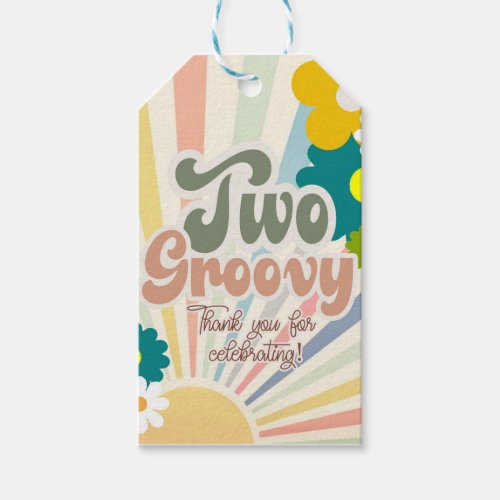 TWO GROOVY 2ND BIRTHDAY SUNSHINE RAINBOW PAPER  GIFT TAGS