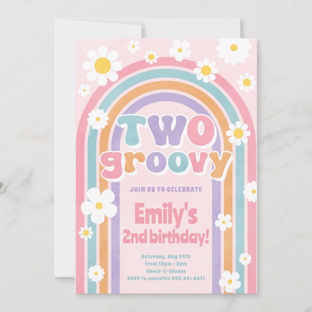 Two Groovy 2nd Retro Birthday Party Invitation (Front)