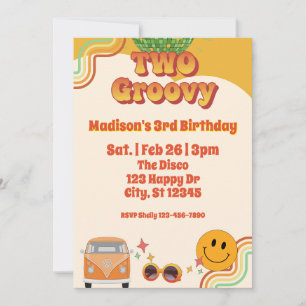 TWO Groovy, 70s style 2nd Birthday Invitation