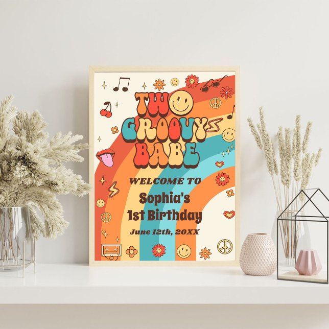 Two Groovy Babe Retro Rainbow 2nd Birthday Party Foam Board (Creator Uploaded)