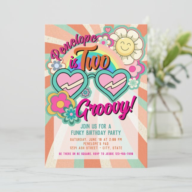 Two Groovy Birthday Invitation (Standing Front)