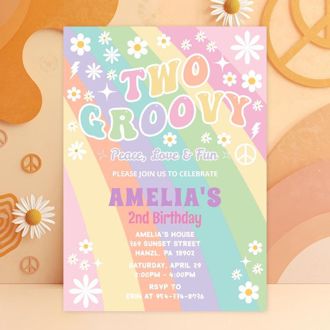 Two Groovy Birthday Invitation | 2nd Birthday Card (Creator Uploaded)