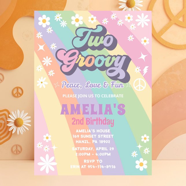 Two Groovy Birthday Invitation | 2nd Birthday Card (Creator Uploaded)