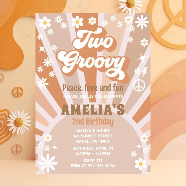 Two Groovy Birthday Invitation | 2nd Birthday Card (Creator Uploaded)