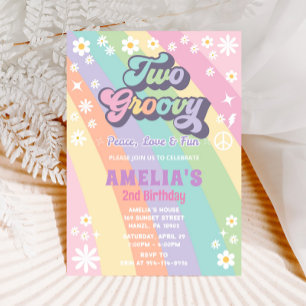 Two Groovy Birthday Invitation 2nd Birthday Card