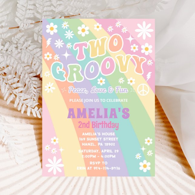 Two Groovy Birthday Invitation | 2nd Birthday Card (Creator Uploaded)