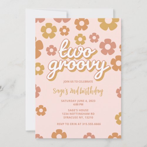 Two Groovy Boho Daisy 2nd Birthday Invitation 