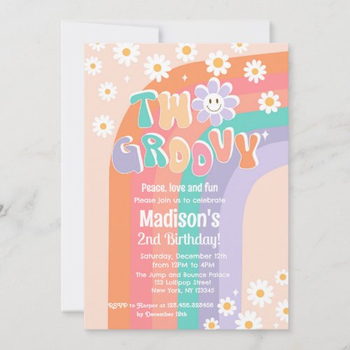 Two Groovy Boho Daisy 2nd Birthday Invitations