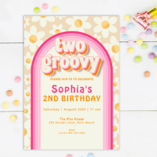 Two Groovy Boho Daisy Rainbow 2nd Birthday Invitat Invitation