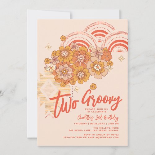 Two Groovy Boho Floral Groovy 2nd Birthday Party Invitation