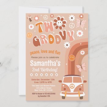 Two Groovy Boho Retro 2nd Birthday Invitations by SugarPlumPaperie at Zazzle