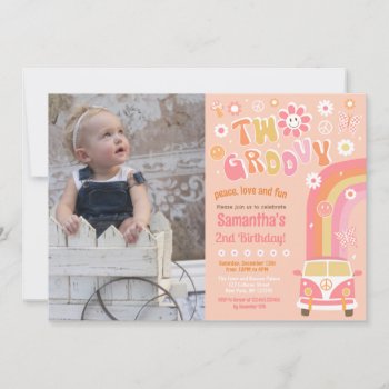 Two Groovy Boho Retro 2nd Birthday Invitations by SugarPlumPaperie at Zazzle