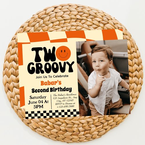 Two Groovy Boy 2nd Birthday Photo  Invitation