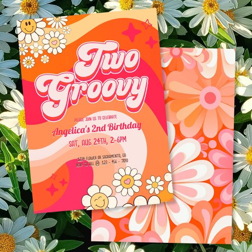 Two Groovy Colorful Girly Birthday Invitation