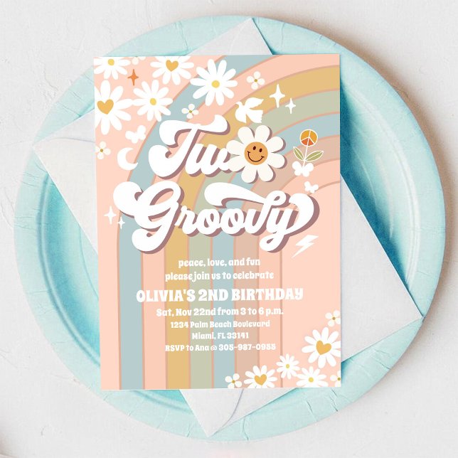 Two Groovy Daisy Birthday Invitation (Creator Uploaded)
