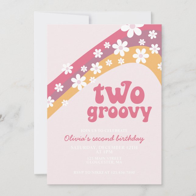 Two Groovy daisy boho floral 2nd birthday Invitation (Front)