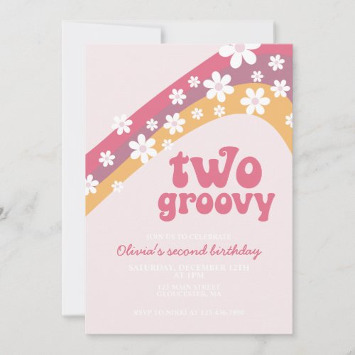 Two Groovy daisy boho floral 2nd birthday Invitation
