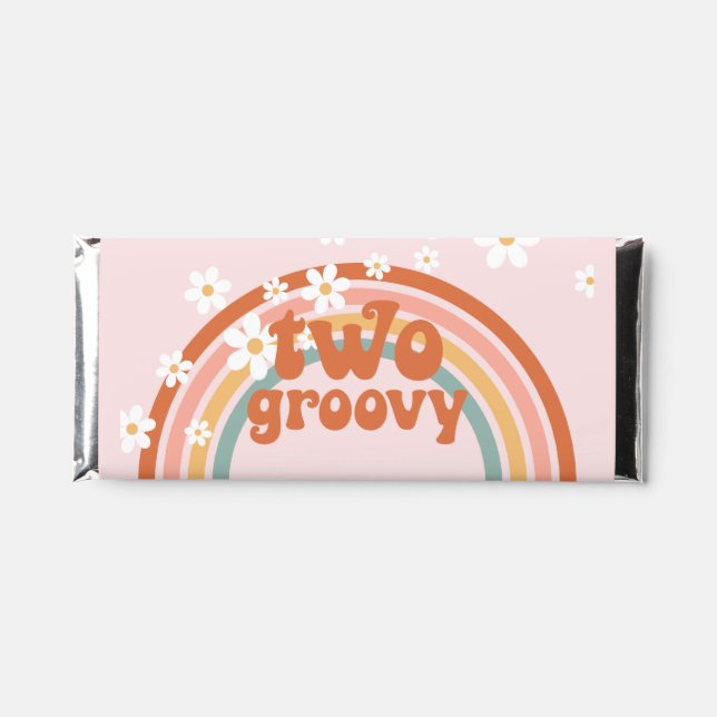Two Groovy daisy boho floral rainbow 2nd birthday Hershey Bar Favors (Front)