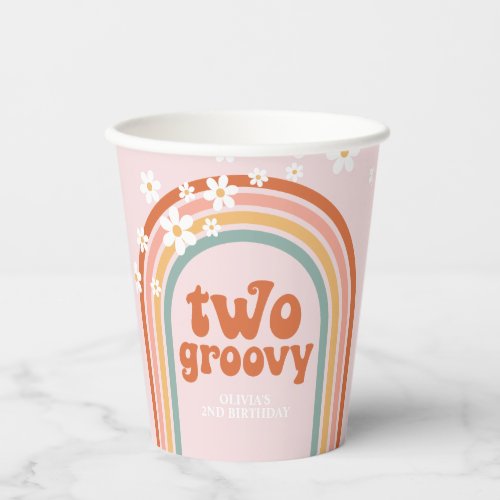 Two Groovy daisy boho floral rainbow 2nd birthday  Paper Cups