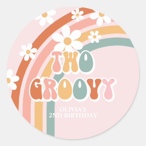 Two Groovy daisy boho floral rainbow Classic Round Sticker