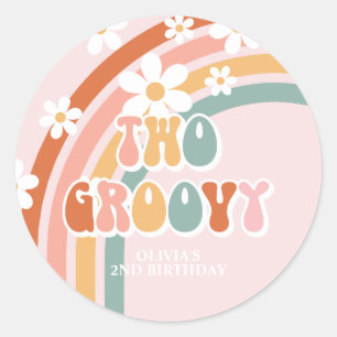Two Groovy daisy boho floral rainbow Classic Round Sticker