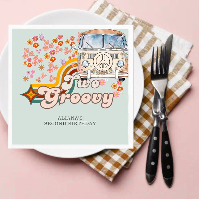 Two Groovy daisy boho floral Van 2nd birthday  Napkins (Creator Uploaded)