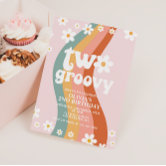 Two Groovy Boho Retro 2nd Birthday Invitations