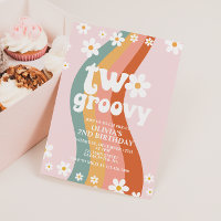 TWO Groovy daisy rainbow 2nd birthday