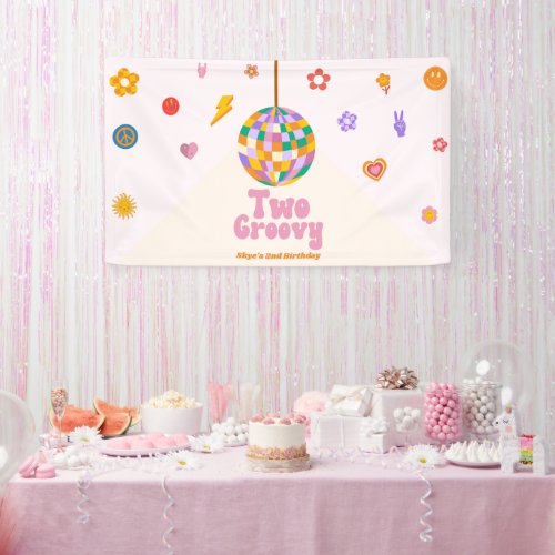 Two Groovy Disco Ball 2nd Birthday Party Banner