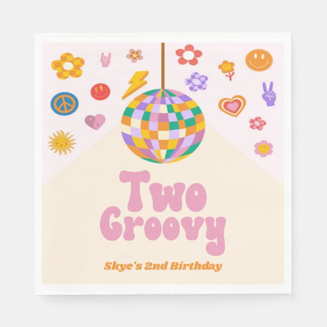 Two Groovy Disco Ball 2nd Birthday Party Napkins (Front)