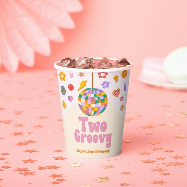 Two Groovy Disco Ball 2nd Birthday Party Paper Cups (Insitu)