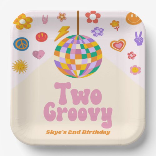 Two Groovy Disco Ball 2nd Birthday Party Paper Plates