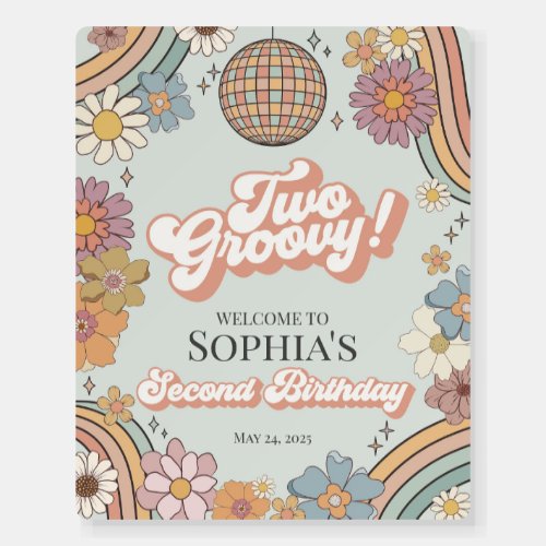 Two Groovy Floral 2nd Birthday Retro Welcome Sign