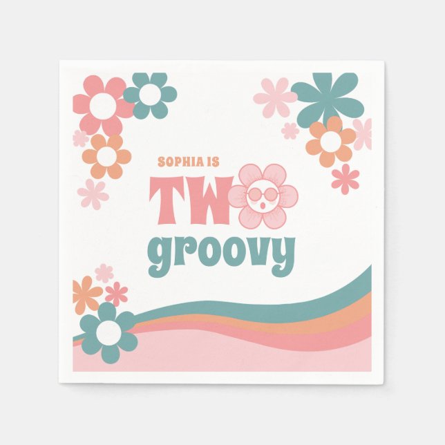 Two Groovy Girl 2nd Birthday Party Napkins (Front)