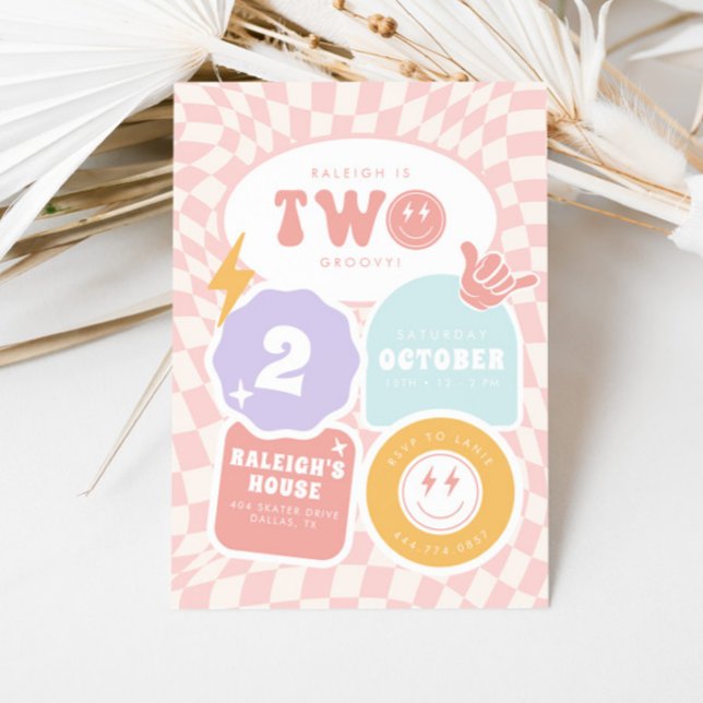 Two Groovy | Girls 2nd Retro Skater Birthday Invitation (Creator Uploaded)
