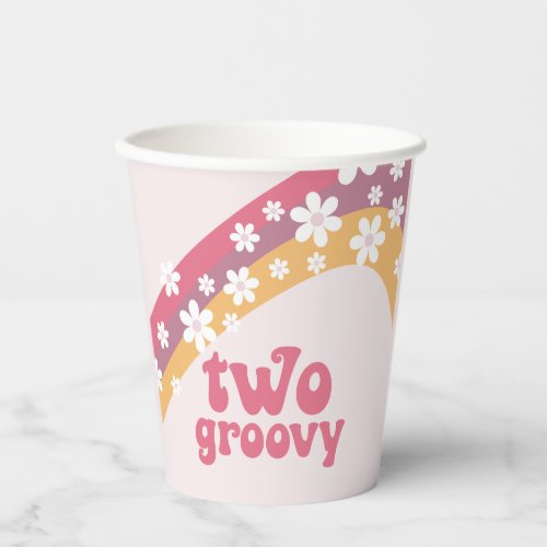Two Groovy Hippie daisy boho floral 2nd birthday Paper Cups