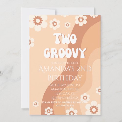 Two Groovy Party Retro 2nd Birthday Neutral Invitation