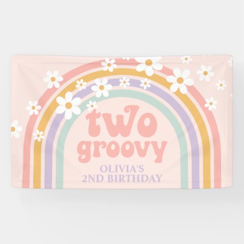 TWO Groovy Pastel rainbow 2ND birthday Banner