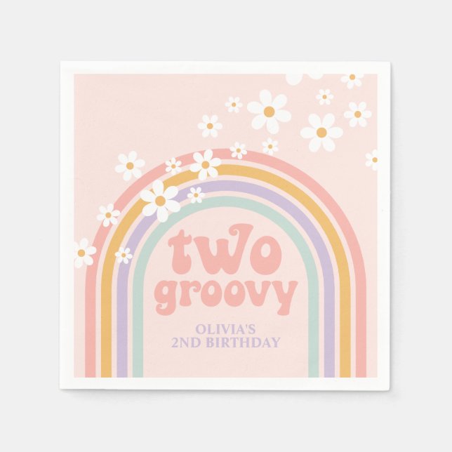 two Groovy Pastel rainbow 2ND birthday Napkins (Front)