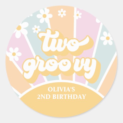 Two Groovy pastel Retro Sunshine daisy boho Classic Round Sticker
