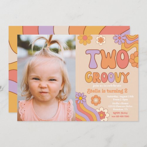 Two Groovy Photo Invitation  Groovy Birthday