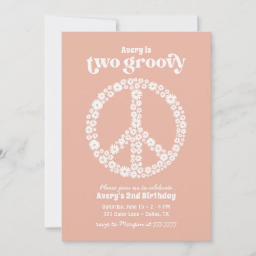 Two Groovy Pink 70s Daisy Birthday Party Invitation