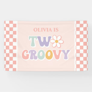 Two Groovy Pink Daisy Checker Banner