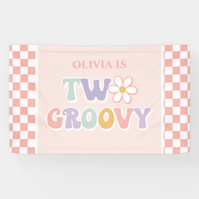 Two Groovy Pink Daisy Checker Banner (Horizontal)