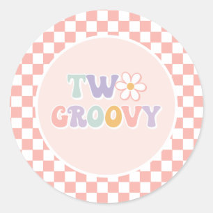 Two Groovy Pink Daisy Checker Classic Round Sticker