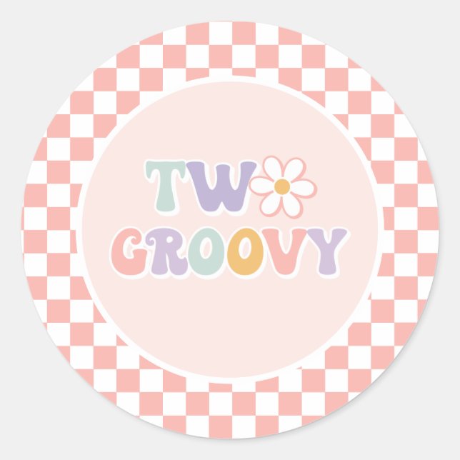 Two Groovy Pink Daisy Checker Classic Round Sticker (Front)
